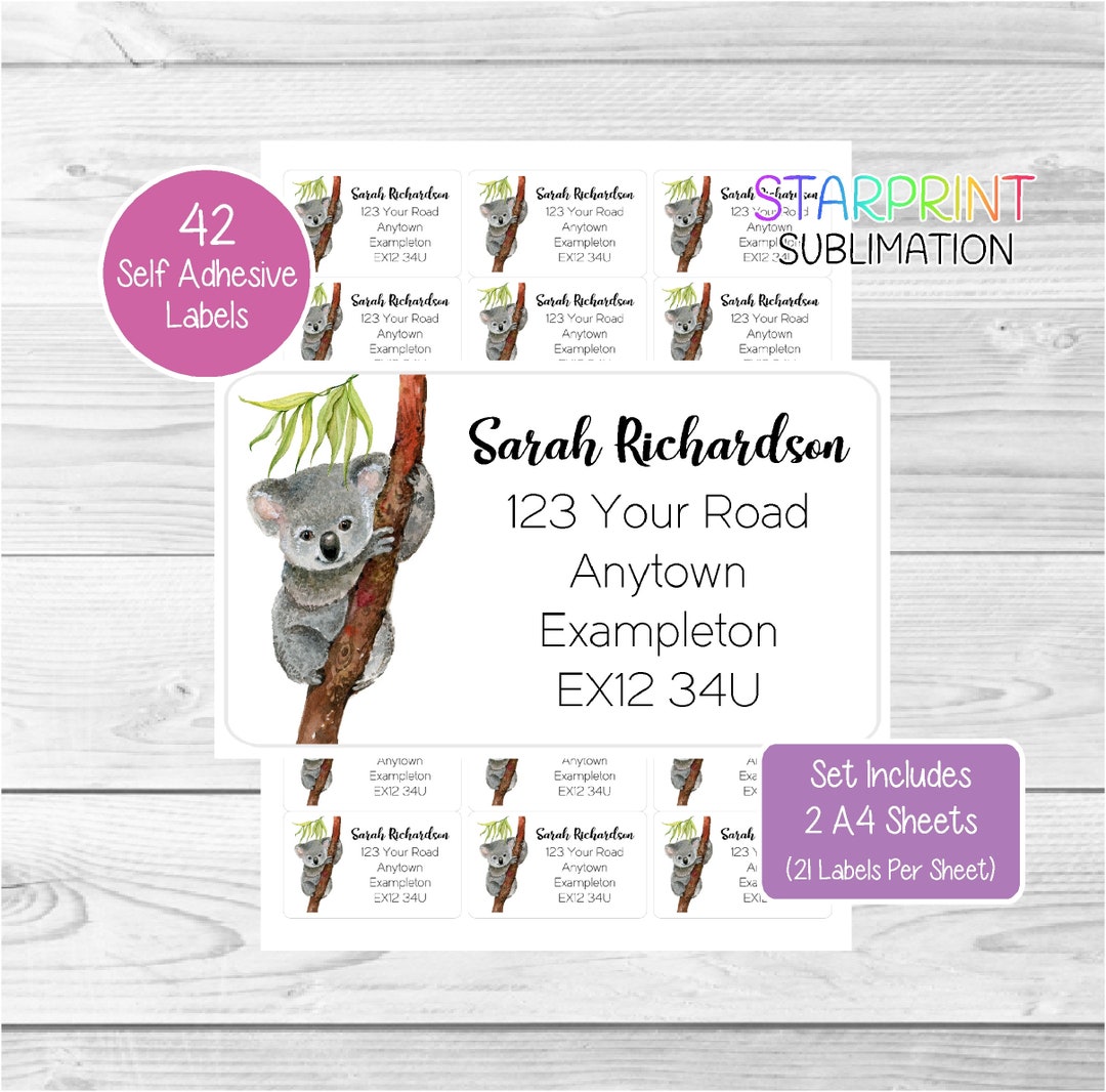 Koala Personalised Address Labels 42 Custom Return Stickers Etsy