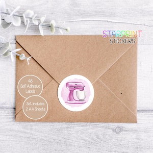 Adesivos para assar, 48 etiquetas redondas (2 folhas A4, 24 por folha), ótimos para produtos caseiros/seladores de envelopes/sacolas de festa/lembrancinhas/cartões/presentes