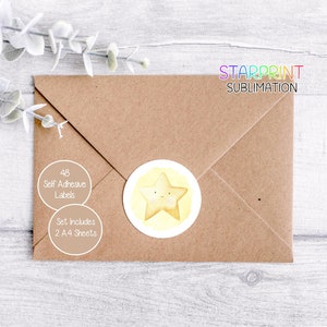 Pegatinas de estrellas, 48 etiquetas redondas (2 hojas A4, 24 por hoja), ideales para sellar sobres, regalos, bolsas de fiesta, tarjetas y regalos.