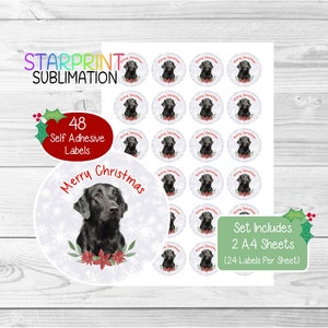 Pegatinas navideñas/sellos para sobres de Flat Coated Retriever/Flatcoat, 48 etiquetas redondas (2 hojas A4, 24 por hoja), para bolsas de fiesta, tarjetas y regalos