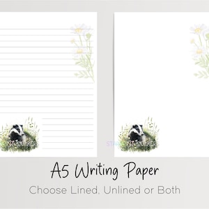 Papel de carta Badger A5, 10 folhas pautadas/sem pauta, papel de nota de animais da floresta, papelaria para amigos por correspondência, conjunto de escrita de cartas