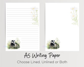 Badger A5 Writing Paper, 10 Sheets with/without Envelopes, Lined/Unlined, Woodland Animal Note Paper, Penpal Stationery, Letter Writing Set
