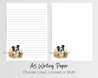 Border Collie A5 Writing Paper, 10 Sheets with/without Envelopes, Lined/Unlined, Note Paper, Penpal Stationery, Letter Writing Set, Dog