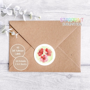 Papoulas/Adesivos de Papoula, 48 Etiquetas Redondas (2 Folhas A4, 24 por Folha), Ótimo para Selos de Envelopes/Produtos Artesanais/Presente de Aniversário/Natal