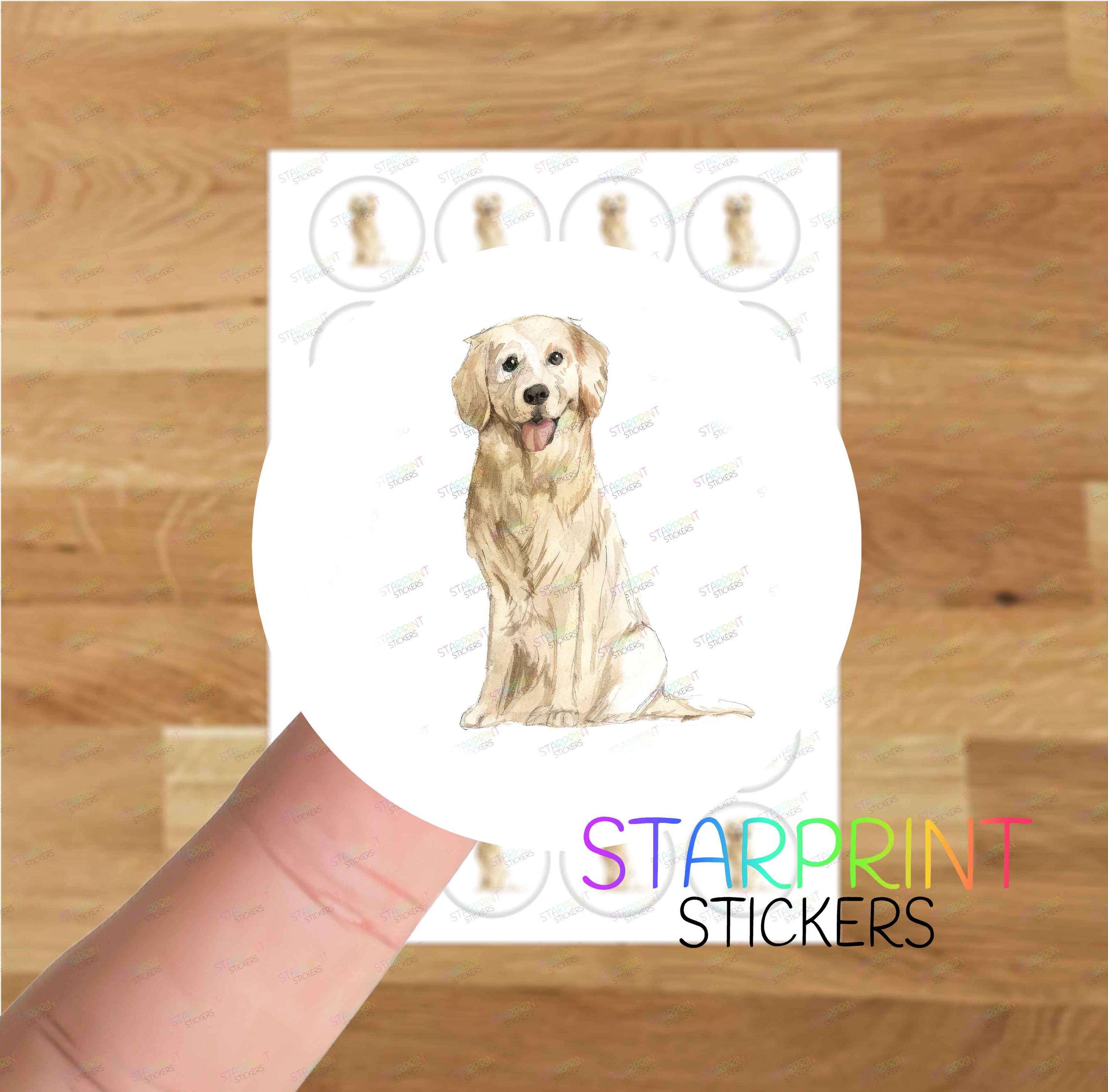 Dog Labels Printer Golden Retriever Dog Labels, 24 Round Self Adhesive Stickers, A4 Sheet ...