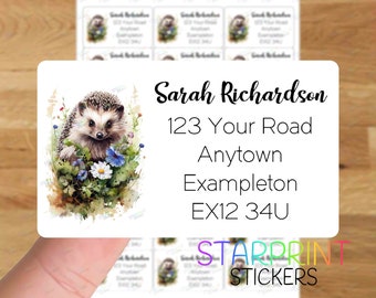 Hedgehog Personalised Address Labels, 21 Custom Self Adhesive Stickers - A4 Sticker Sheet (21 labels per sheet) Presents Present