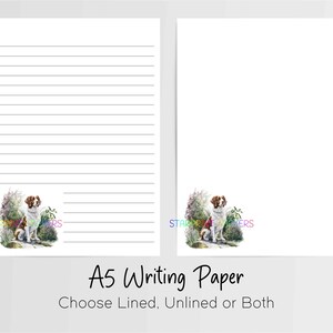Papel de carta A5 para cachorro Spaniel Brittany, 10 folhas pautadas/sem pauta, papel de nota de animais, conjunto de papelaria para amigos por correspondência/cartas