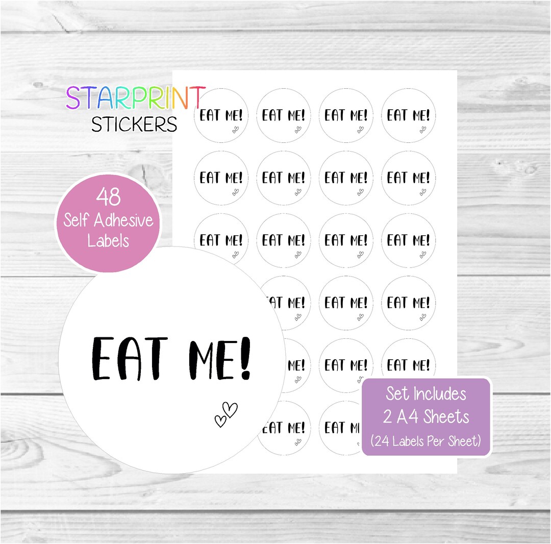 Eat Me Stickers, 48 Round Labels (2 A4 Sheets), for Wedding Favours ...
