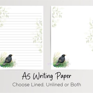 Carta da lettere Blackbird A5, 10 fogli con o senza buste, a righe/senza righe, carta per appunti con uccellini da giardino, set di cancelleria/lettere Penpal