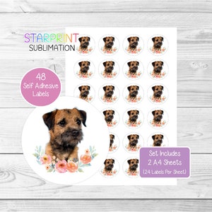Pegatinas de perro Border Terrier, 48 etiquetas redondas (2 hojas A4, 24 por hoja), ideales para sellar sobres, bolsas de fiesta, recuerdos, tarjetas y regalos (n.° 2)