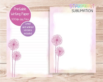 Dandelion Printable Writing Paper/Digital Download Note Paper/Instant Download A5/US Letter Size Paper/Downloadable Stationery/Lovely Gift