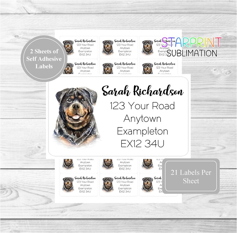 Set Includes 2 A4 Sticker Sheets 21 Per Sheet Rottweiler Dog Personalised Address Labels 42 Custom Self Adhesive Stickers Paper Paper Party Supplies