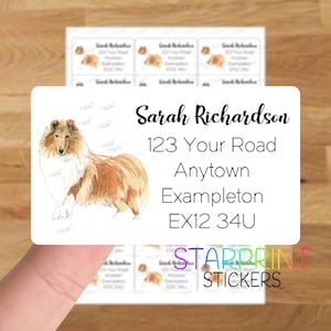 Etichette per indirizzo personalizzate per cani Rough Collie Sable, 21 adesivi autoadesivi personalizzati - Foglio di adesivi A4 (21 etichette per foglio) Regali regalo