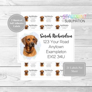 Rhodesian Ridgeback Dog Personalised Address Labels, 42 Custom Self Adhesive Stickers - Set Includes 2 A4 Sticker Sheets (21 per sheet)