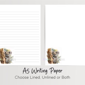 Carta da lettere Koala A5, 10 fogli a righe/non a righe, deliziosa carta per appunti, cancelleria Penpal, set per lettere sulla fauna selvatica