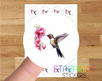 Pegatinas de colibrí/Sellos para sobres, 24 etiquetas redondas A4 (24 etiquetas por hoja), para bolsas de fiesta/tarjetas/regalos, regalo de pájaro