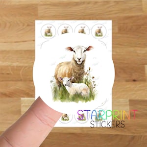 Pegatinas/Sellos de sobre de oveja de cordero, 24 etiquetas redondas, hoja de pegatinas A4 (24 etiquetas por hoja), para bolsas de fiesta, tarjetas, regalos, regalos de granja