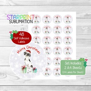 Pegatinas navideñas/sellos para sobres de perro pointer, 48 etiquetas redondas (2 hojas A4, 24 por hoja) para bolsas de fiesta, tarjetas y regalos.