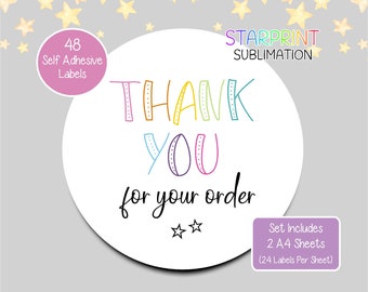 Thank You For Your Order Stickers, 48 Round Small Business Labels (2 A4 Sheets, 24 Per Sheet), Ideal For Envelope Seals and Parcels Presents