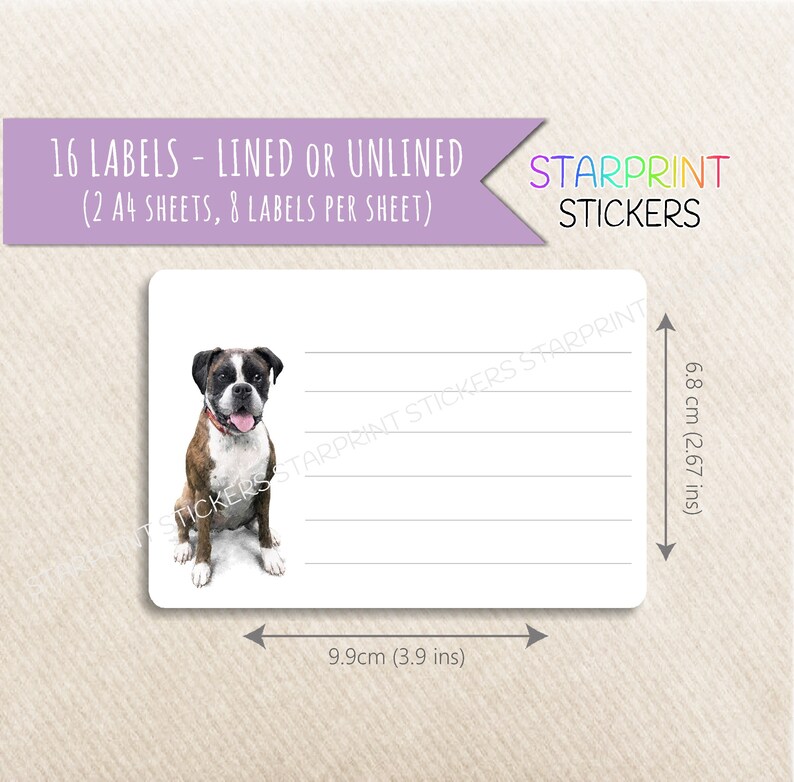 Boxer Dog Labels, 16 Blank or Lined Multi Purpose Stickers (2 A4 Sheets ...
