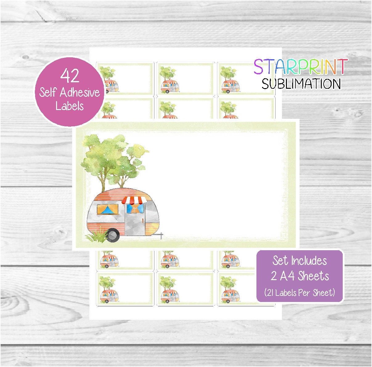 Caravan Labels, 42 Self Adhesive Multi Purpose Stickers (2 A4 Sheets, 21 per sheet) Blank For Address Labels/Gift Tags/Party Bags