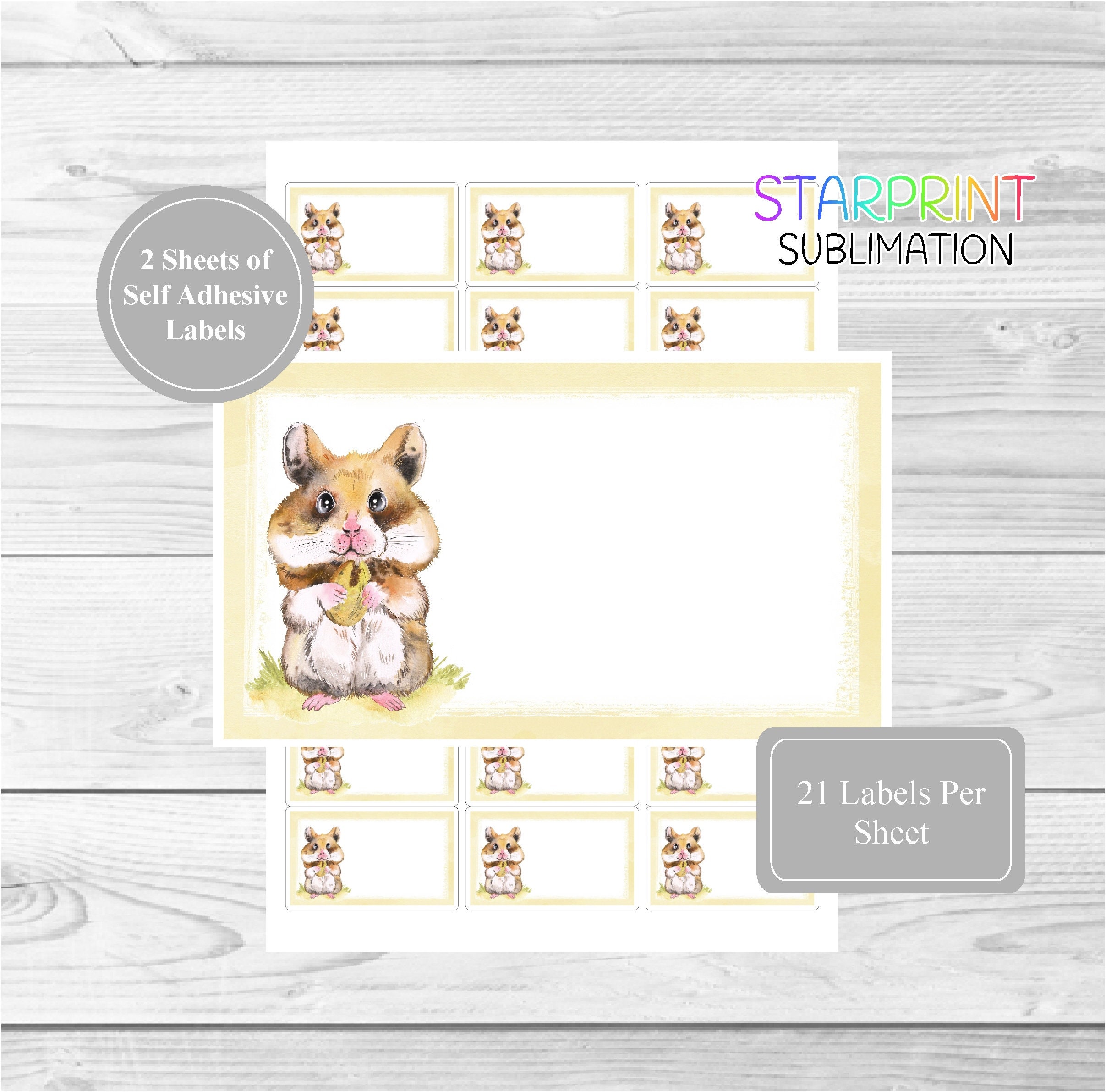 Hamster Labels, 42 Self Adhesive Multi Purpose Stickers (2 A4 Sheets, 21 per sheet) Blank For Address Labels/Gift Tags/Party Bags
