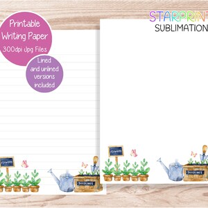 Papel para escribir imprimible con diseño de jardín de primavera y flores, papel para notas de descarga digital, papel para cartas A5 o de EE. UU. de descarga instantánea, juego de papelería descargable