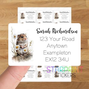 Mouse Personalised Address Labels, 21 Custom Self Adhesive Stickers A4 Sticker Sheet 21 labels per sheet Watercolour Rodent fun gift tag image 1