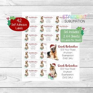 Duitse herdershond Gepersonaliseerde kerstadresetiketten, 42 zelfklevende stickers (2 A4-vellen, 21 per vel) - keuze uit ontwerpen