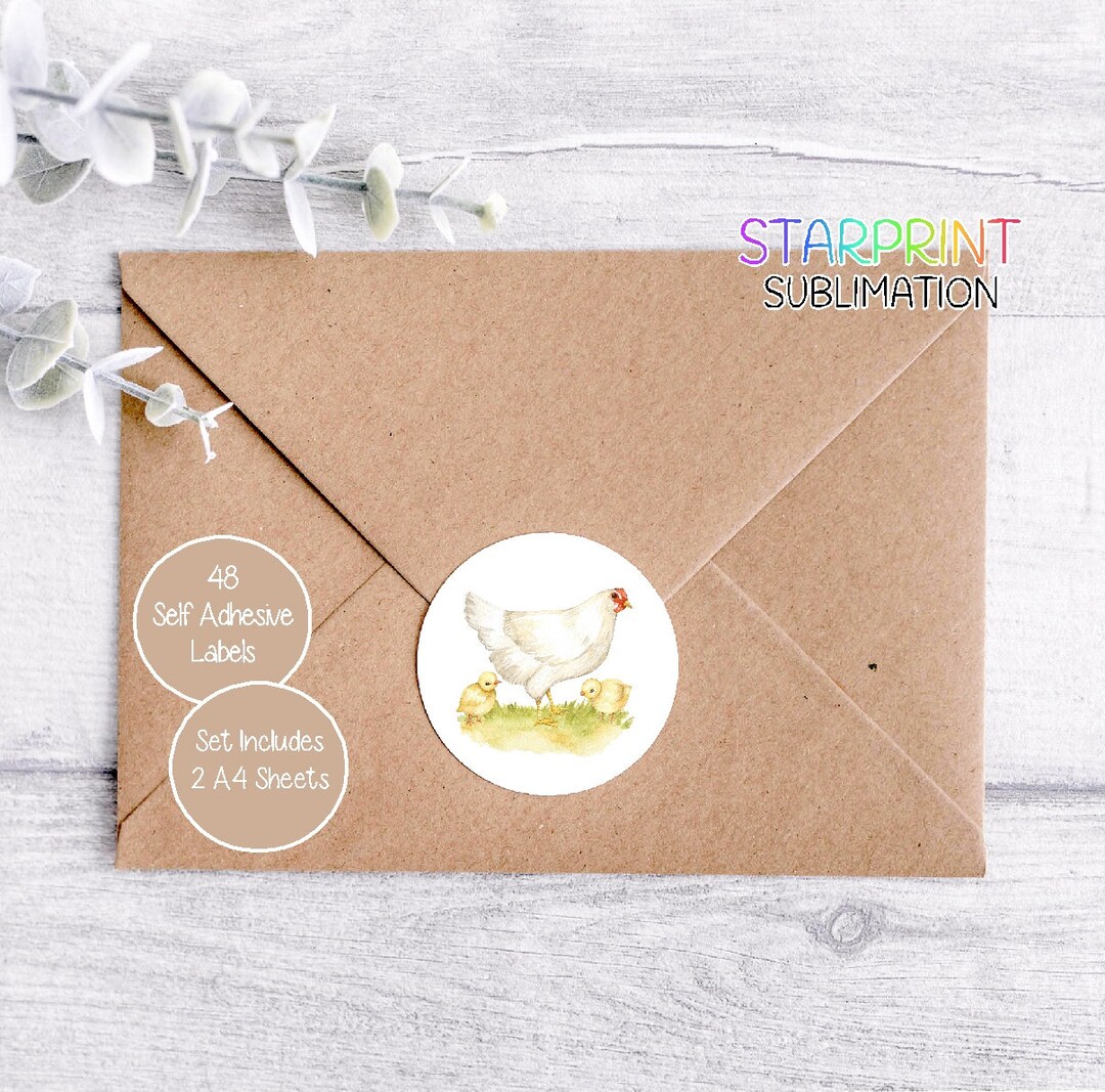 Chicken Stickers, 48 Round Labels (2 A4 Sheets, 24 per Sheet), Great ...