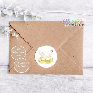Pegatinas de pollo, 48 etiquetas redondas (2 hojas A4, 24 por hoja), ideales para sellar sobres, productos hechos a mano, regalos de cumpleaños y Navidad