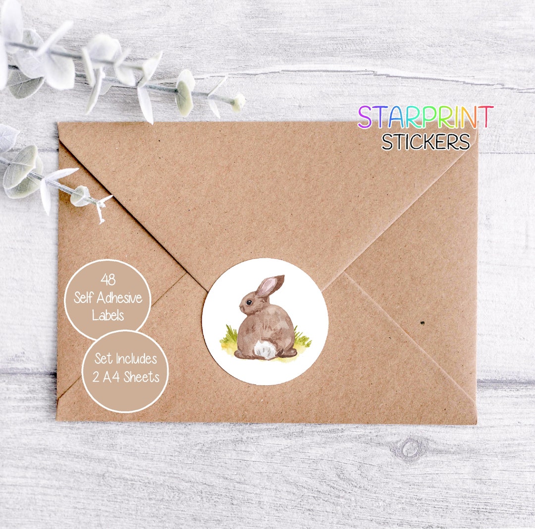 Rabbit Stickers, 48 Round Labels (2 A4 Sheets, 24 per Sheet), Great for ...