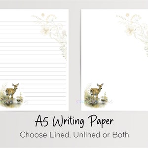 Carta da lettere A5 con cervo, 10 fogli con o senza buste, a righe/senza righe, carta per appunti con animali del bosco, cancelleria Penpal, set per scrivere lettere