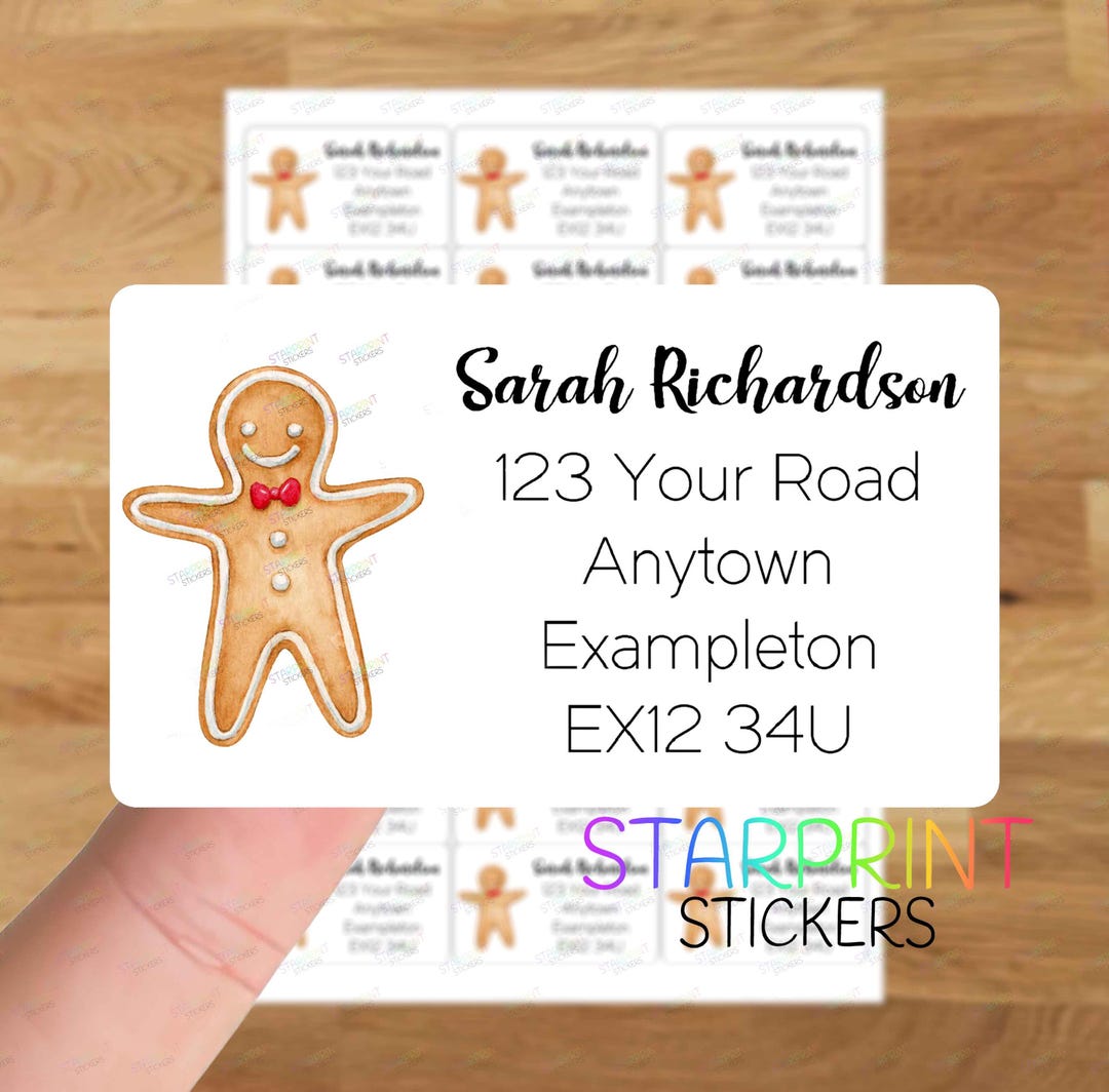 Ginger Bread Man Personalised Address Labels, 21 Custom Self Adhesive ...