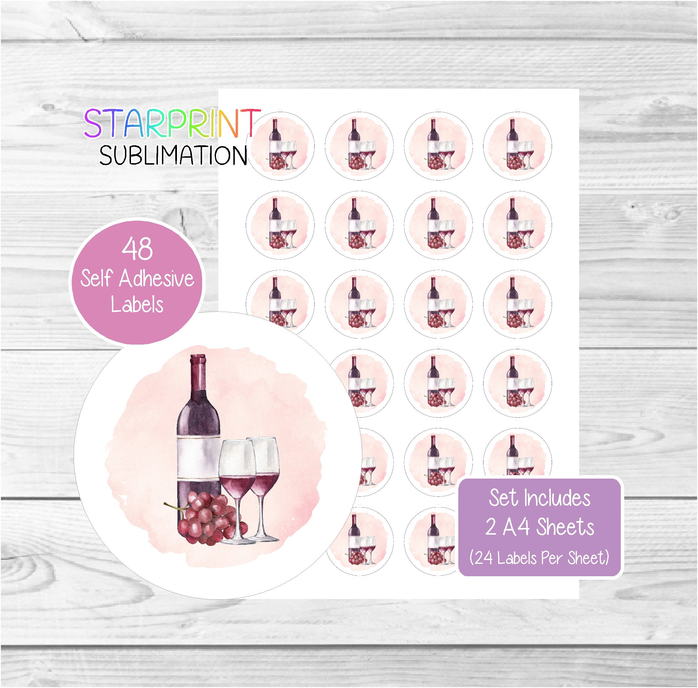 Red Wine Stickers 48 Round Labels 2 A4 Sheets 24 per Etsy UK