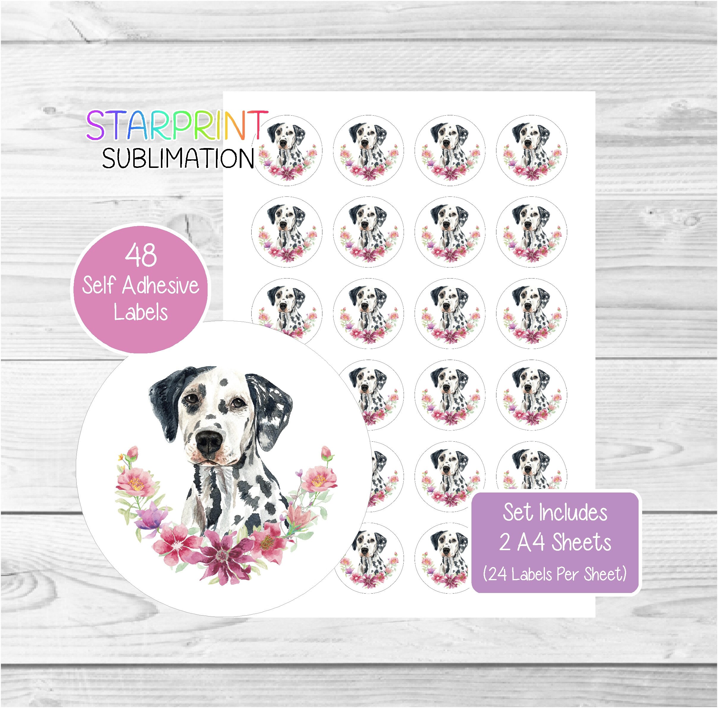 Dalmatian Dog Stickers 48 Round Labels 2 A4 Sheets 24 Per Etsy