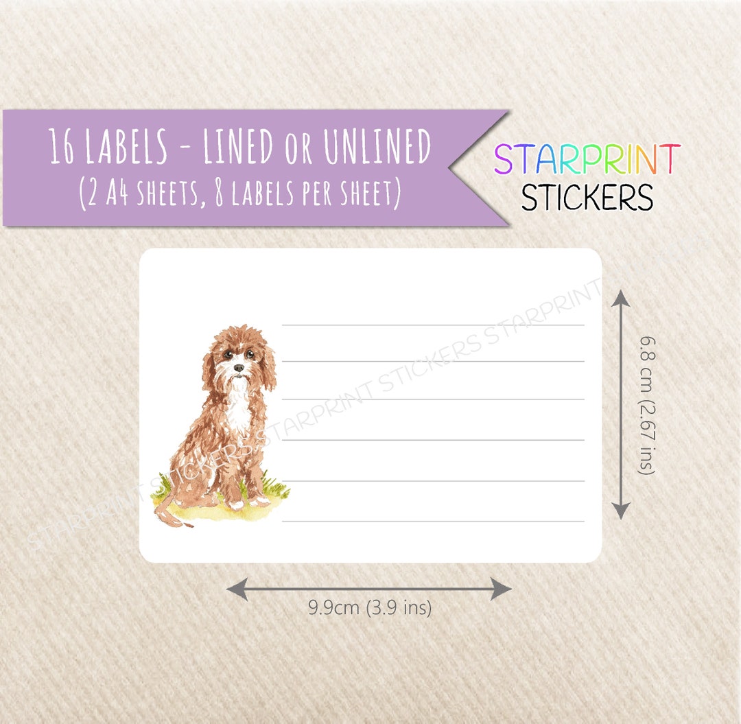Dog Labels Printer Cavapoo Dog Labels, 16 Blank or Lined Multi Purpose Stickers (2 A4 ...