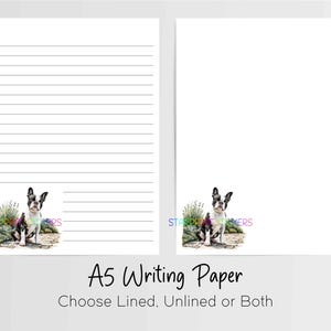 Boston Terrier-hond A5-briefpapier, 10 vellen gelinieerd/ongevoerd, dierlijk notitiepapier, penboekje/briefpapier set