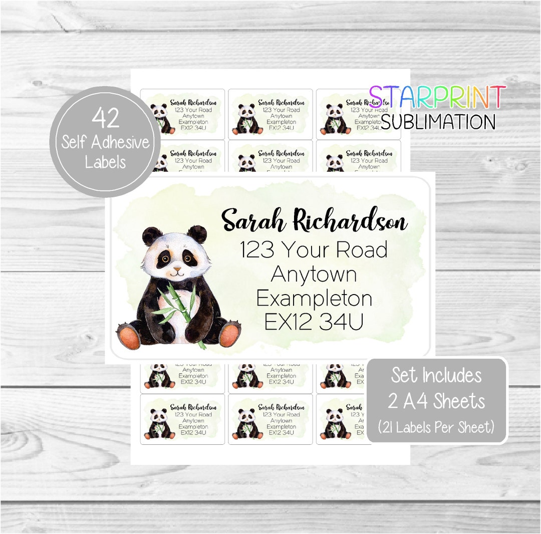 Panda Personalised Return Address Labels, 42 Custom Self Adhesive ...
