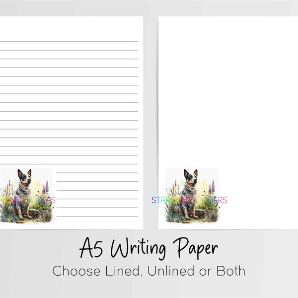 Australian Cattle Dog A5 Writing Paper, 10 Sheets with/without Envelopes, Lined/Unlined, Note Paper, Penpal Stationery, Letter Writing Set