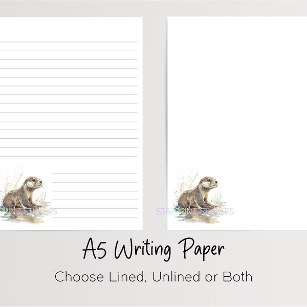 Otter A5 Writing Paper, 10 Sheets with/without Envelopes, Lined/Unlined, Cute Animal Note Paper, Penpal Stationery, Letter Writing Set