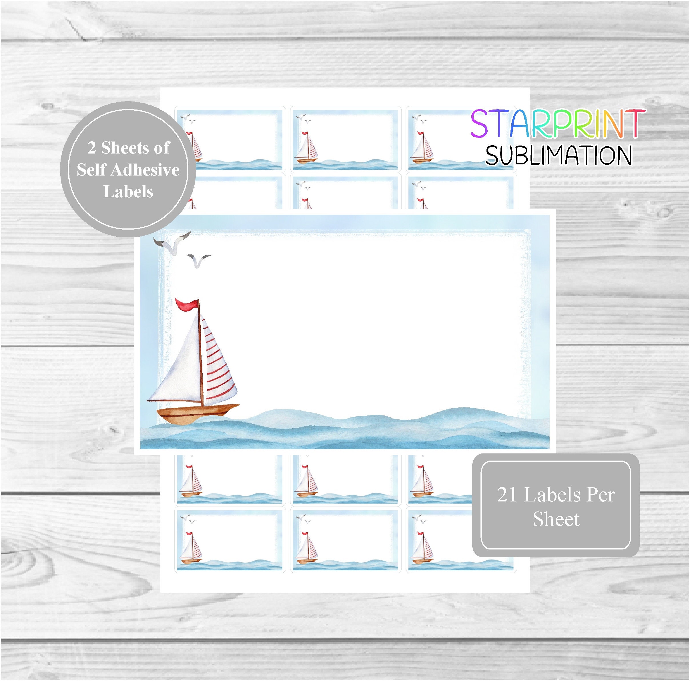 Sailing Sticker Sheets, 42 Self Adhesive Multi Purpose Stickers/Sticky Labels (21 Per Sheet), Blank For Address Labels/Gift Tags/Part Bags