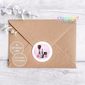 Cosmetic/Makeup Stickers, 48 Round Labels (2 A4 Sheets, 24 Per Sheet), Great For Envelope Seals/Products/Favours/Party Bags/Cards/Gifts