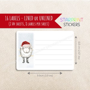 Étiquettes de Noël pour moutons, 16 autocollants vierges ou doublés à usages multiples (2 feuilles A4), carte de Noël d’animaux de ferme/Veuillez livrer à l’adresse Étiquettes