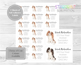 Cavalier King Charles Spaniel (Blenheim or Tri) Personalised Address Labels, 42 Custom Self Adhesive Stickers - 2 A4 Sheets (21 per sheet)