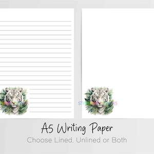 Carta da lettere White Tiger A5, 10 fogli a righe/non a righe, carta per appunti, cancelleria Penpal, set per scrivere lettere