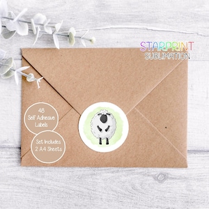 Adesivos de ovelha, 48 etiquetas redondas (2 folhas A4, 24 por folha), ótimos para selos de envelopes/produtos caseiros/lembrancinhas/cartões/presentes presentes