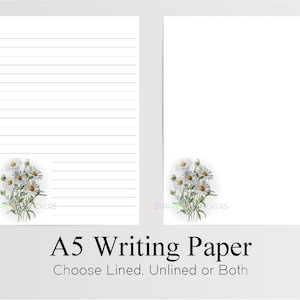 Papel de carta A5 Daisy Flowers, 10 folhas pautadas/sem pauta, papel de nota floral, papelaria para correspondência, conjunto de cartas Daisys