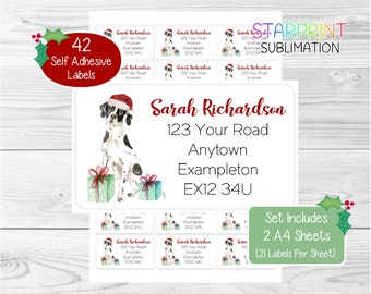 Pointer Dog Personalised Christmas Return Address Labels, 42 Self Adhesive Stickers - Includes 2 A4 Sticker Sheets (21 per sheet) Presents