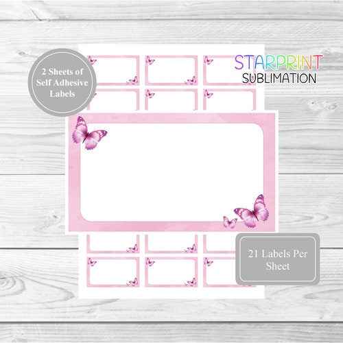 Butterfly Labels, 42 Self Adhesive Multi Purpose Stickers (2 A4 Sheets, 21 per sheet) Blank For Address Labels/Gift Tags/Party Bags